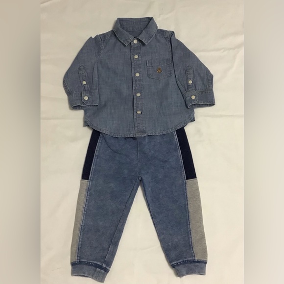 Gap Baby Boy 2-piece Chambray Shirt and Splendid Pants Size 6-12 Month - K327 - Picture 1 of 12